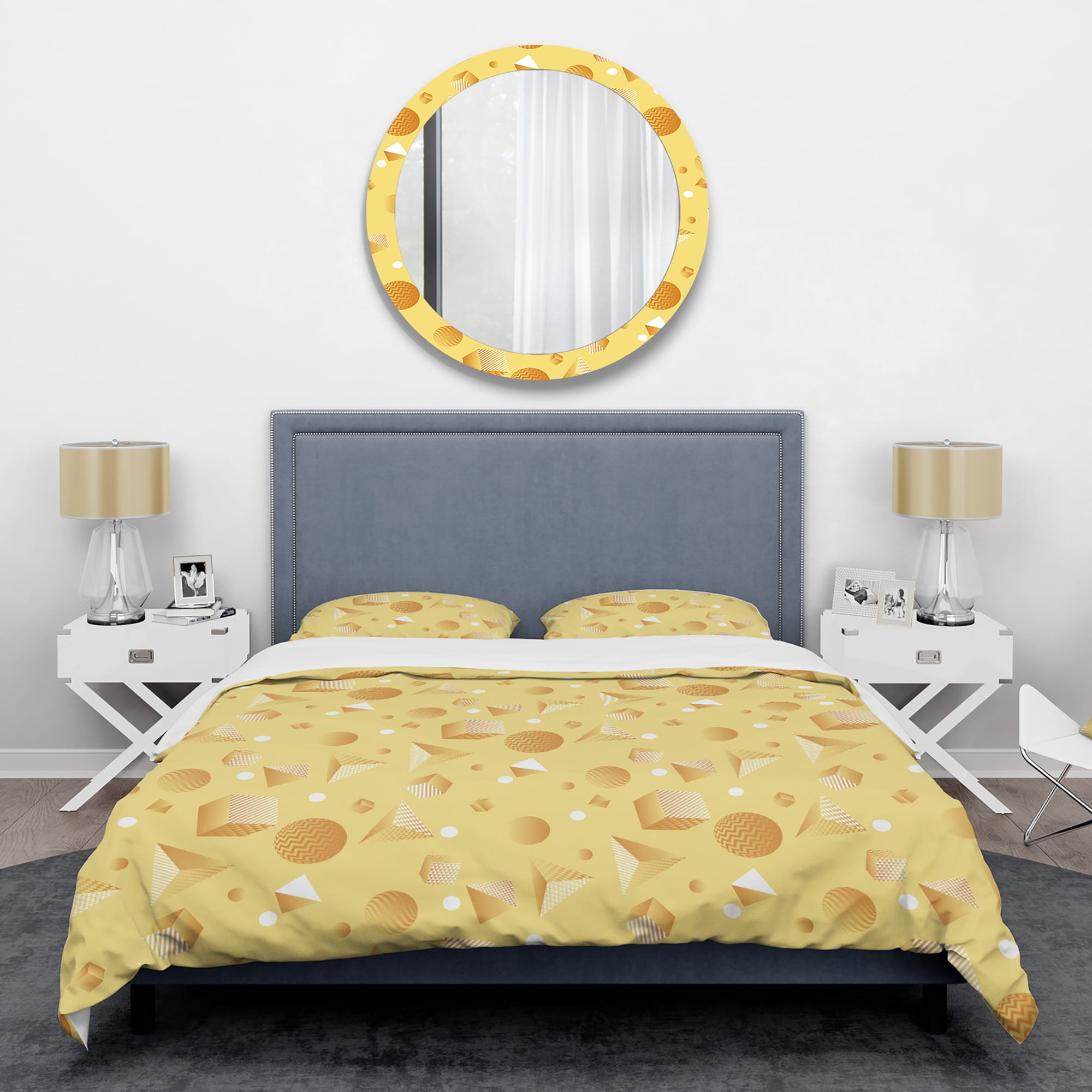 Designart 'Minimal Yellow Geometrical Shapes' Mid-Century Modern Duvet Cover Set