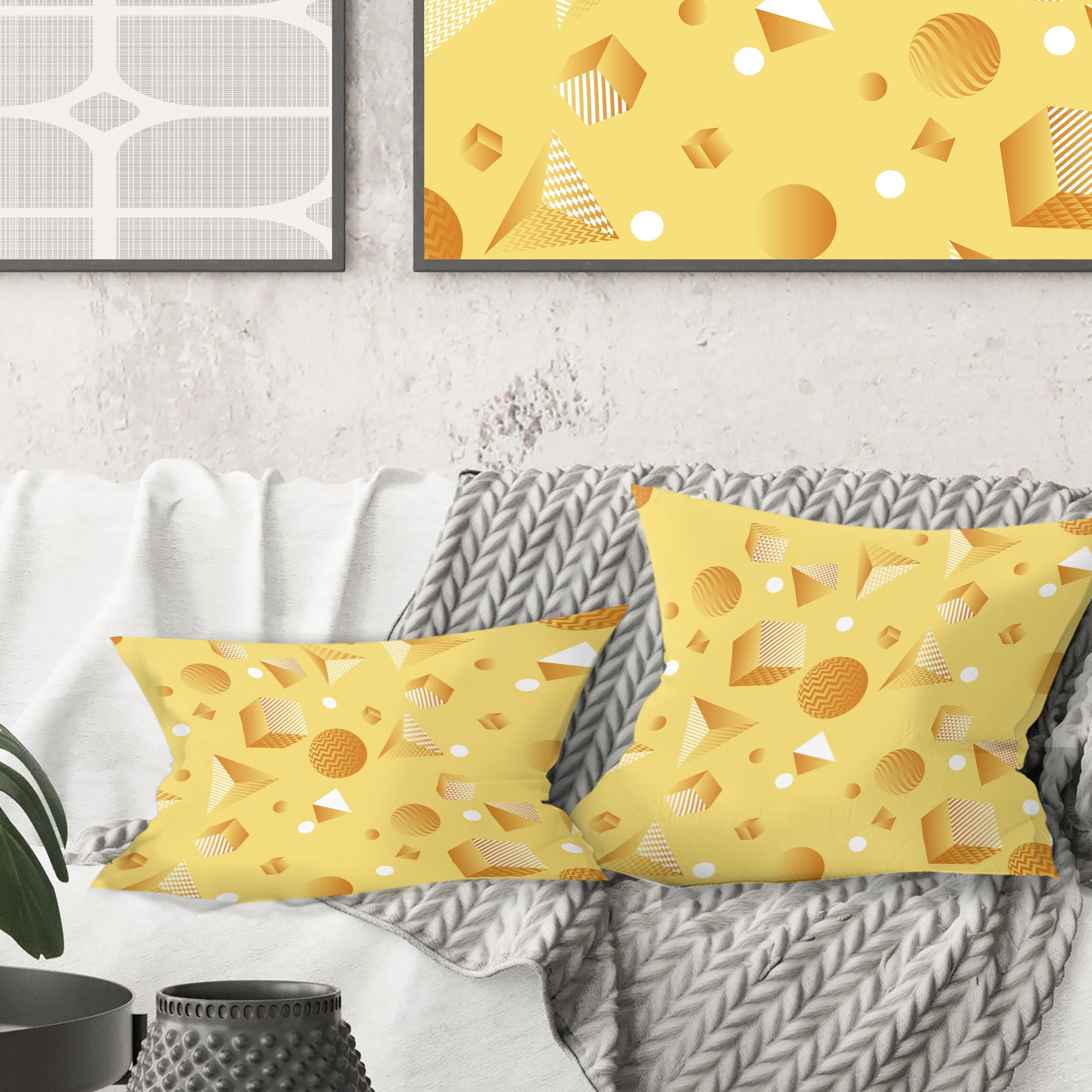 Designart Minimal Yellow Geometrical Shapes' Mid-Century Modern Throw Pillow - 16x16
