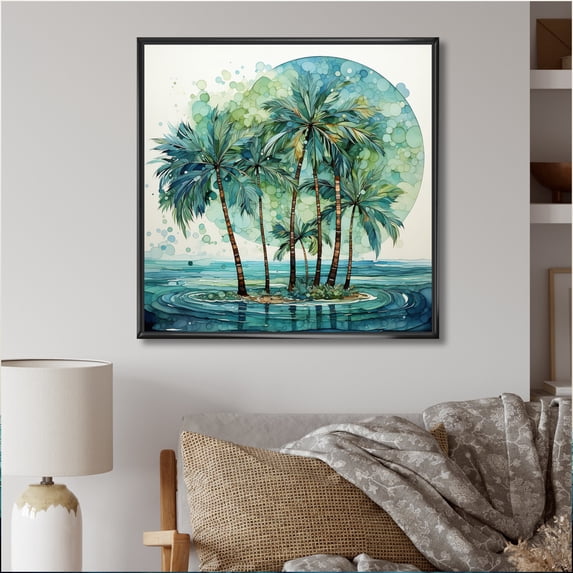Designart "Minimalims Palm Trees Green III" Floral Floater Framed Wall Art Print