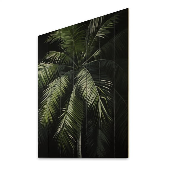Designart "Minimalims Palm Trees Green VIII" Floral Print on Natural Pine Wood