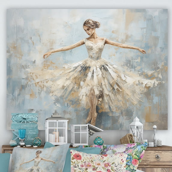 Designart "Minimalism Ballerina In Beige And Gold" Ballet Canvas Wall Art