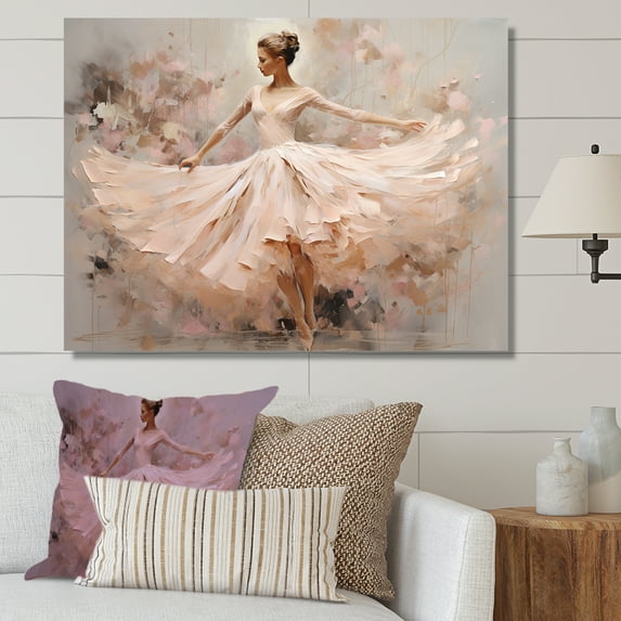 Designart "Minimalism Ballerina In Beige And Gold I" Ballet Wall Decor