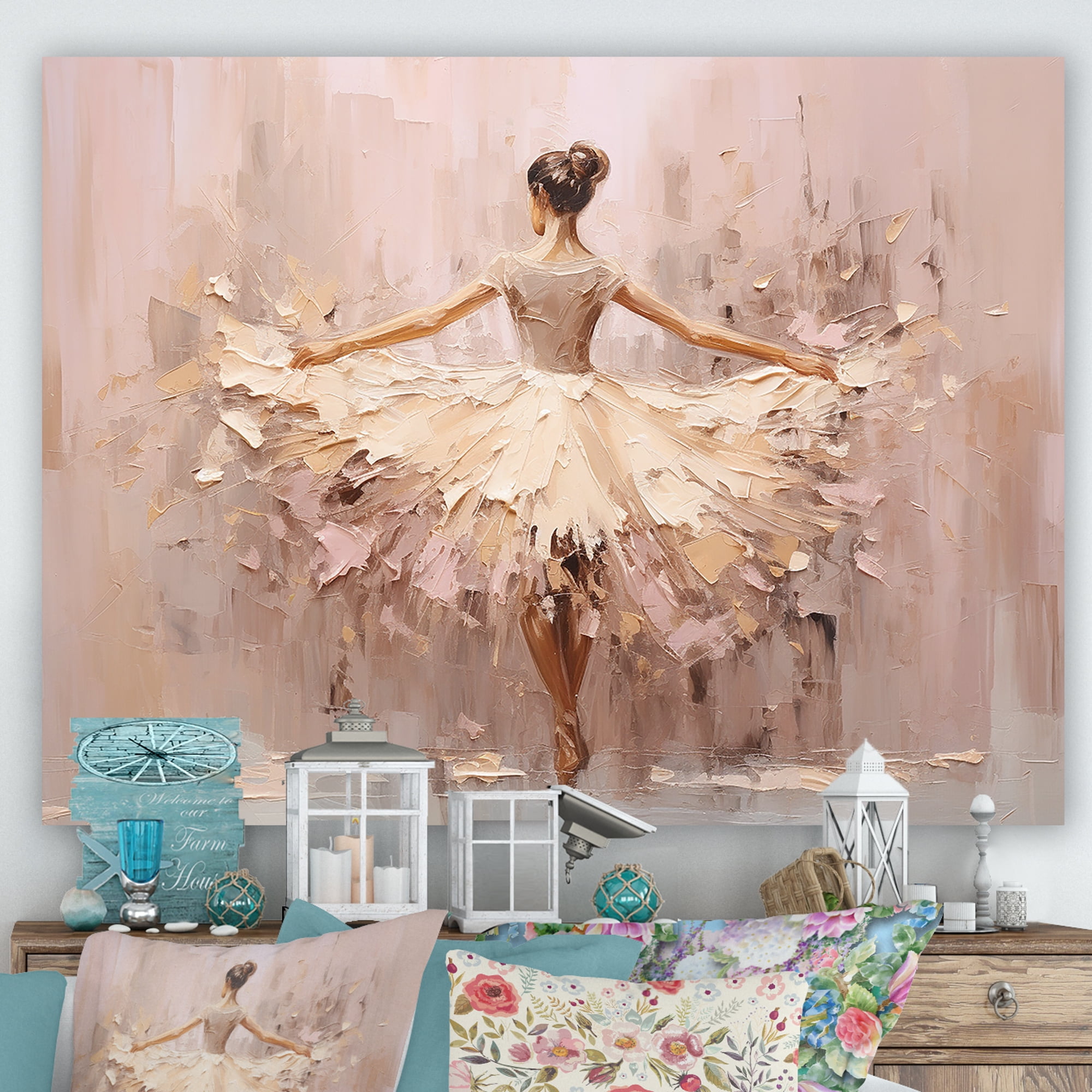 Ballerina In Toile Iconographe 20mm In Red Mix Beige Cotton Canvas And Lambskin 102832