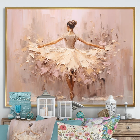 Designart "Minimalism Ballerina In Beige And Gold II" Ballet Floater Framed Canvas Art Print