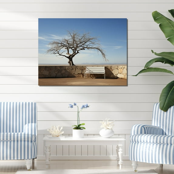 Designart "Minimalism Bench Under A Tree Scenery" Beach Wall Art Living Room
