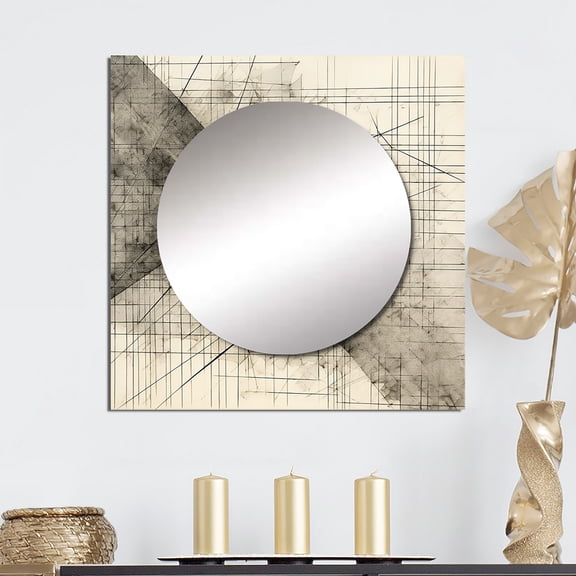 Designart "Minimalism in Black and White V" Abstract Shapes Square Mirror For Wall Decor - Large Black Square Printed Wall Mirror Art - Square Transitional Mirror - Wall Mounted Square Large Mirror