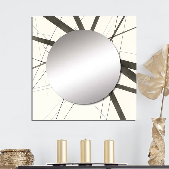 Designart "Minimalism in Black and White VII" Abstract Shapes Square Mirror For Wall Decor - Large Black Square Mirror Printed Wall Decor - Transitional Square Living Room Mirror