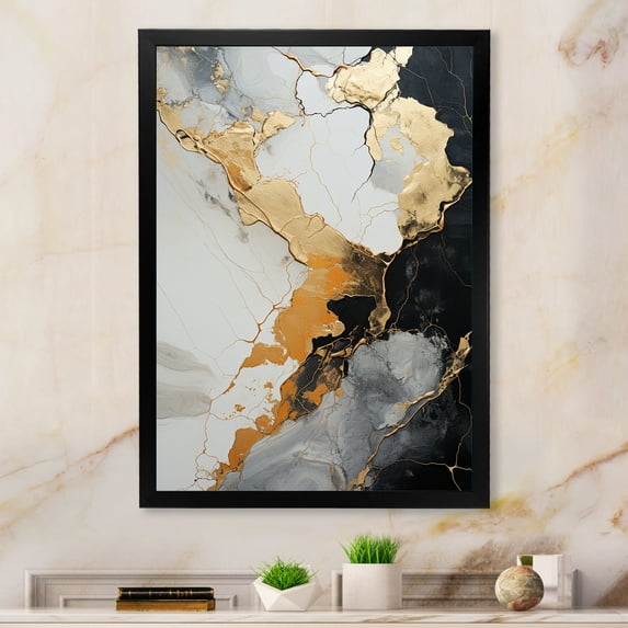 Designart "Minimalism Chrome White And Gold Potteries" Abstract Spirals Picture Framed Wall Art Prints