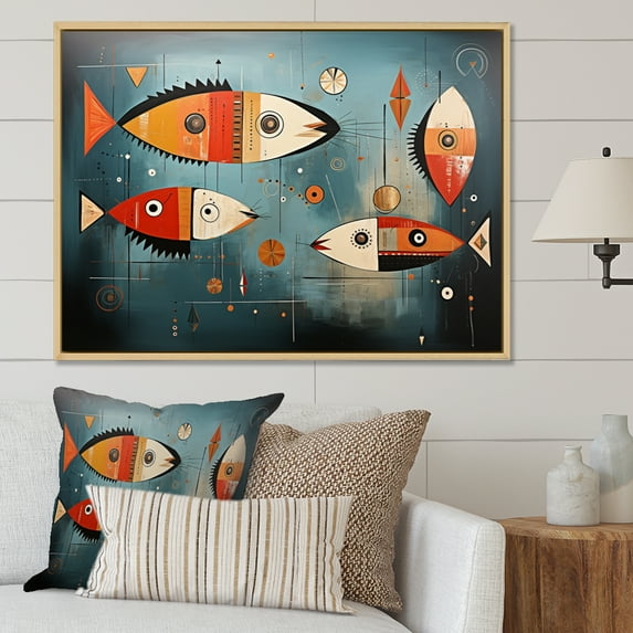 Designart "Minimalism Fish compositions I" Animals Floater Framed Canvas Art Print