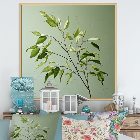 Designart "Minimalism In Lime Lightness Leaves" Leaves Floater Framed Canvas Prints