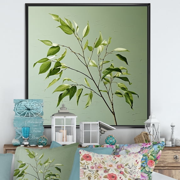 Designart "Minimalism In Lime Lightness Leaves" Leaves Floater Framed Canvas Prints