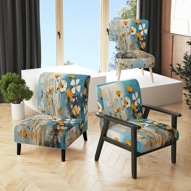 Designart Minimalism Leaves Floral Pattern Upholstered Traditional Accent Chair and Modern Arm Chair Multiple Color Pattern