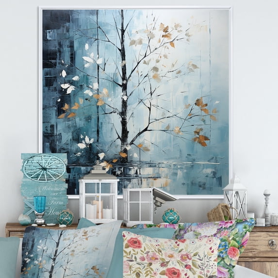 Designart "Minimalism Leaves Under The Moonlight Maple" Leaves Floater Framed Canvas Prints