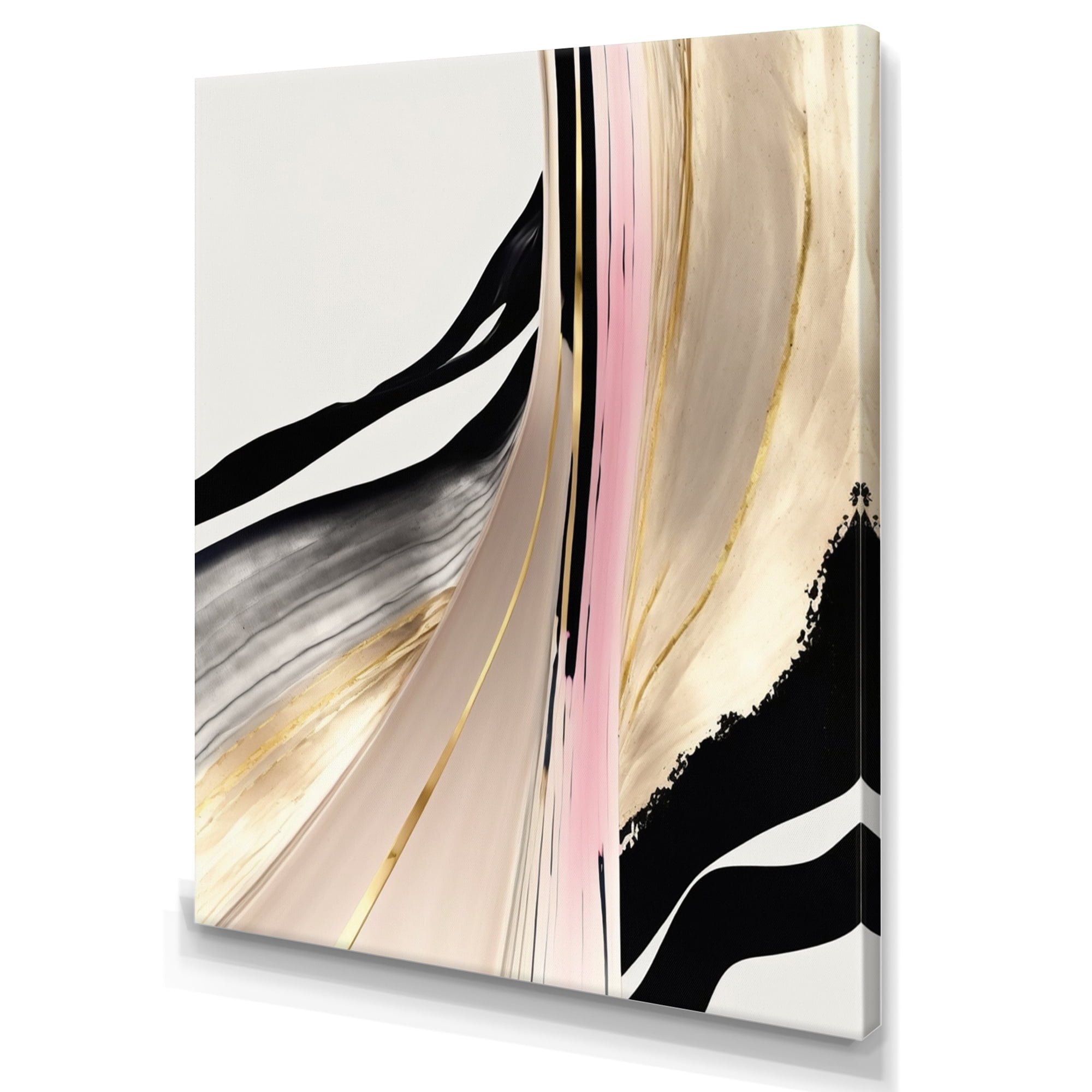 Designart Minimalism Pink And Gold Cubic Fusion VII Canvas Wall Art