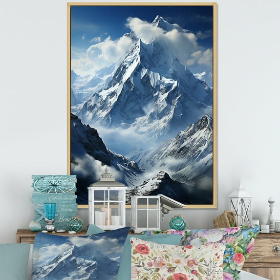 Designart "Minimalism Winter Mountains Summit painting IV" Cottage Floater Framed Canvas Print