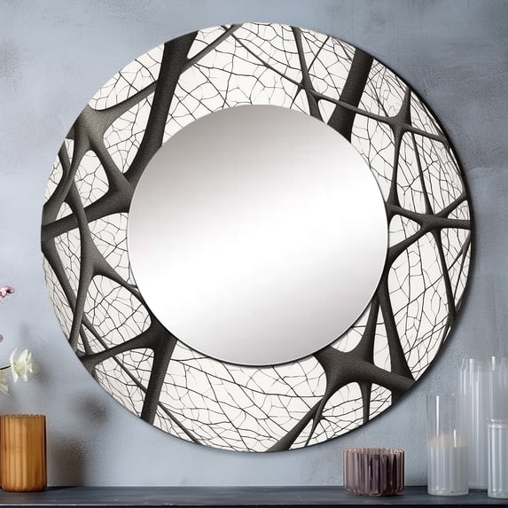 Designart "Minimalism in Black and White IX" Abstract Shapes Round Mirror Wall Décor Modern - Large Black Round Mirror - Round Mirror 36" x 36" Inch