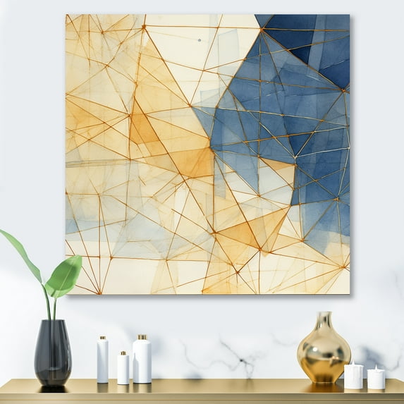 Designart "Minimalism in Blue and Gold II" Abstract Shapes Metal Art Print