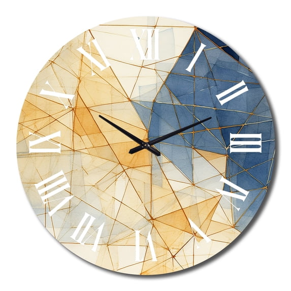 Designart "Minimalism in Blue and Gold II" Abstract Shapes Oversized Wall Clock