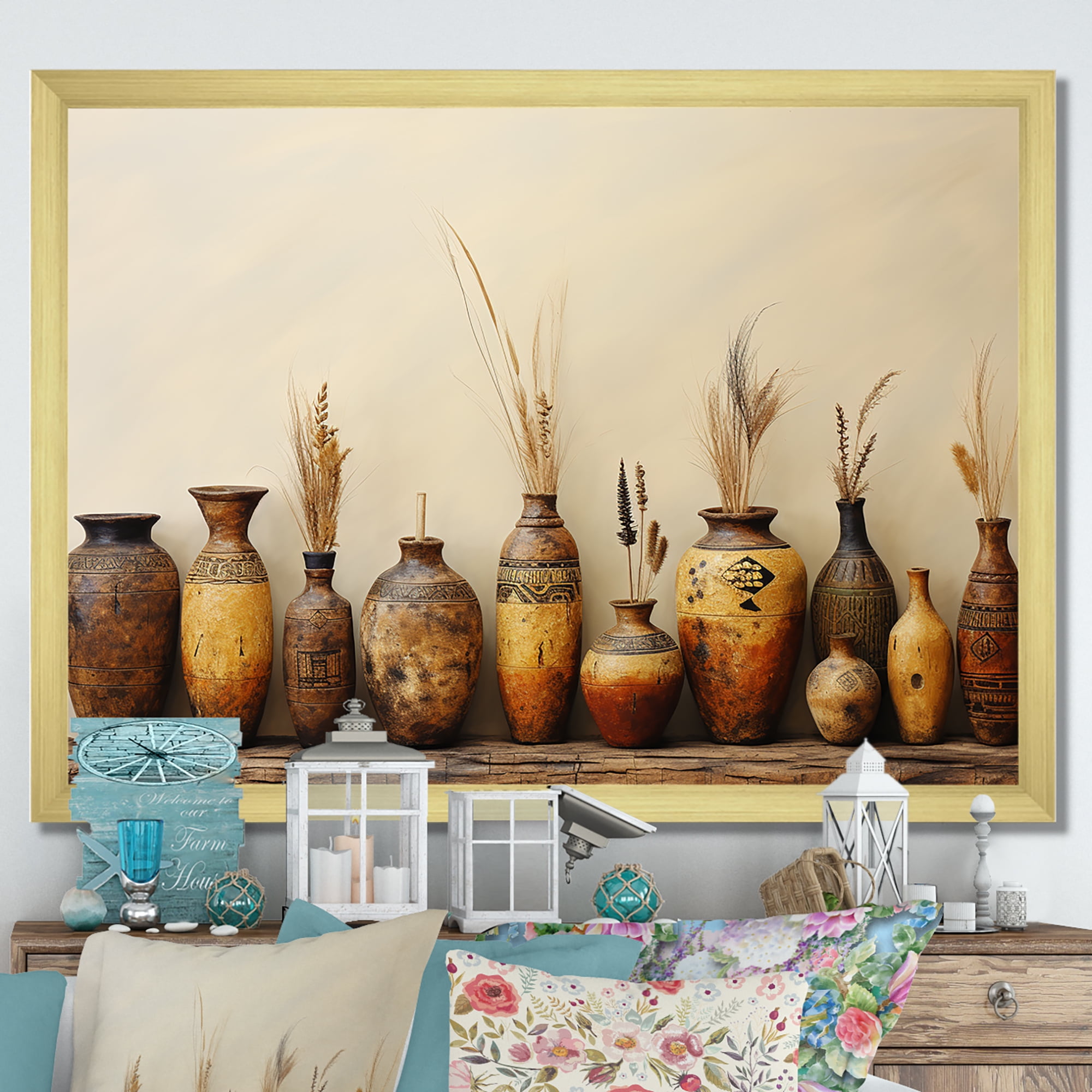 Designart "Minimalism in Pottery Formation with Brown" Geometric Framed ...