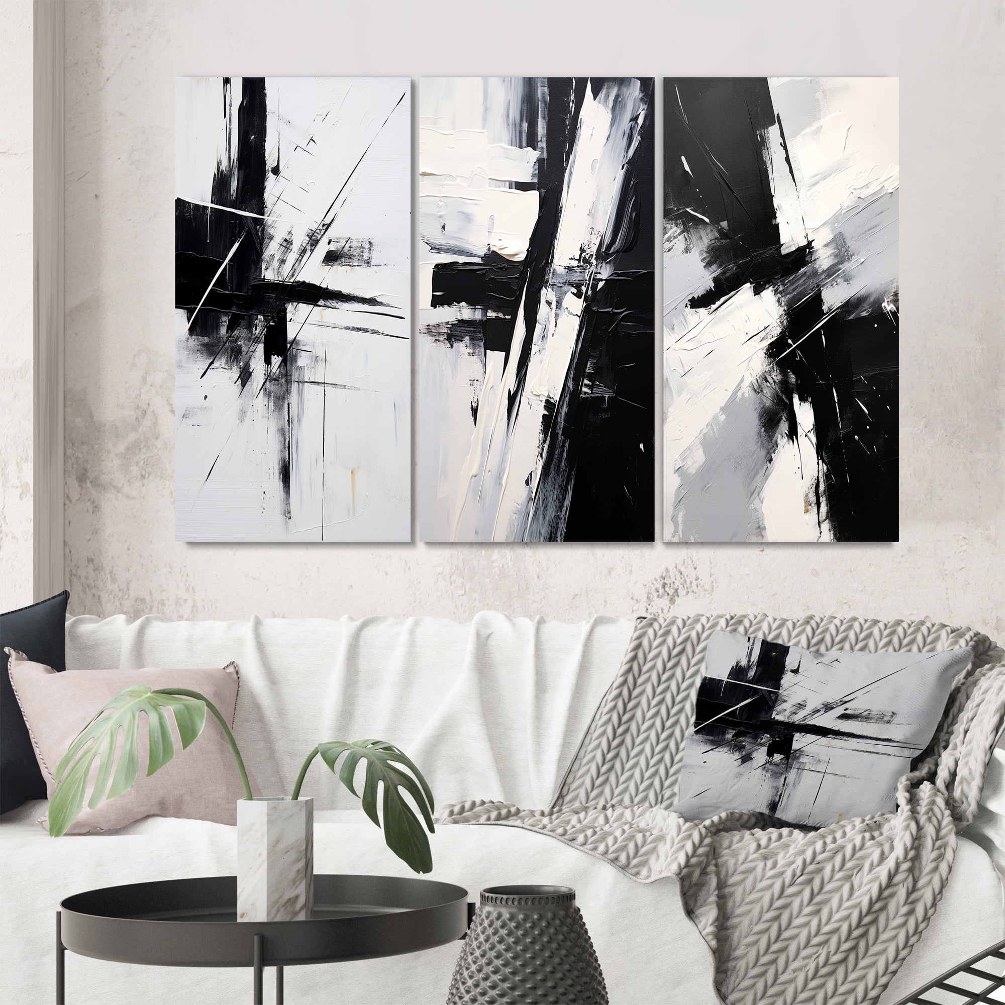Minimalist Black and White Abstract Canvas Art Set