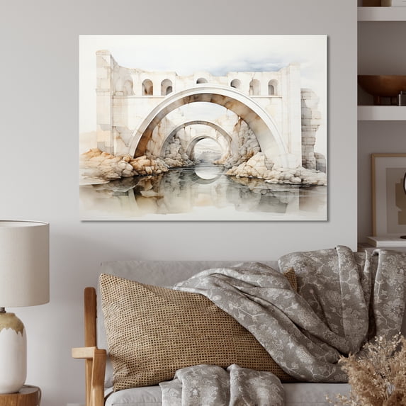 Designart "Minimalist Archway Grey Bridge II" Architecture Metal Art Living Room