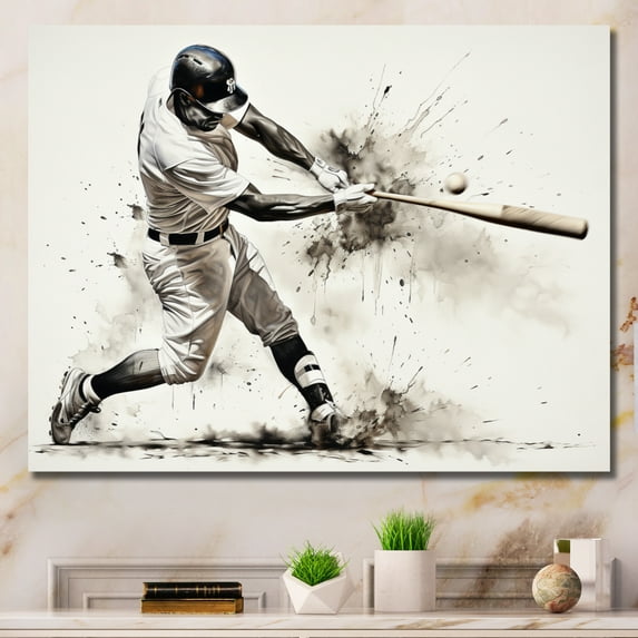 Designart "Minimalist Baseball Swing II" Sports Wall Art Living Room