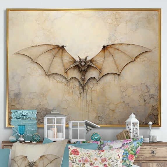 Designart "Minimalist Bat With Open Wings" Animals Bat Floater Framed Canvas Art Print