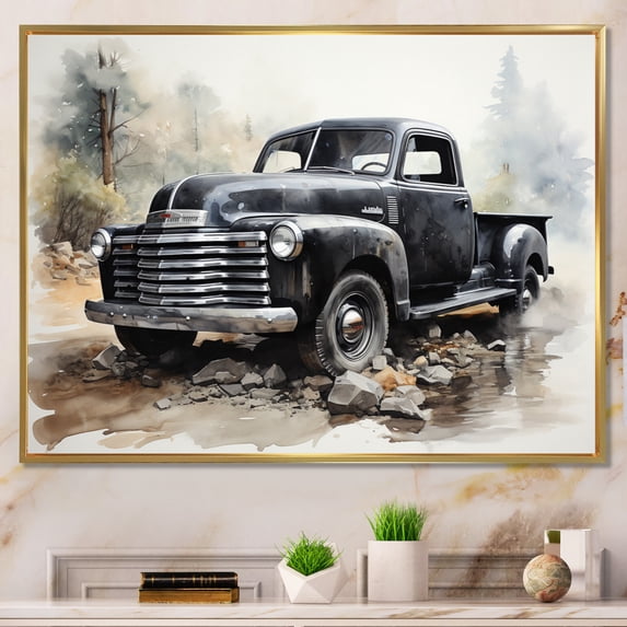 Designart "Minimalist Beauty Grey Pickup" Transportation Floater Framed Wall Art Print