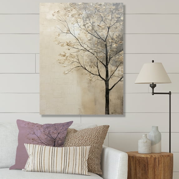 Designart "Minimalist Beige African Tree III" Tree African Wall Art Prints