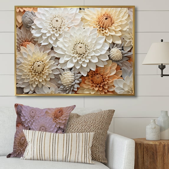 Designart "Minimalist Beige And White Mums Painting II" Mums Floater Framed Canvas Prints