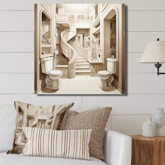 Designart "Minimalist Beige Toilet II" Bath & Laundry Canvas Print