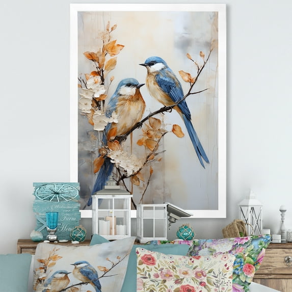 Designart "Minimalist Birds Of Paradise On Floral Limb I" Birds Of Paradise Picture Framed Wall Decor