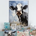 thumbnail image 1 of Designart "Minimalist Black And White Cow II" Animals Cow Floater Framed Canvas Art Print, 1 of 5