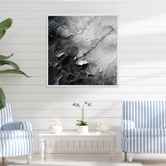 Designart "Minimalist Black And White Glacier" Glacier Floater Framed Wall Art Prints