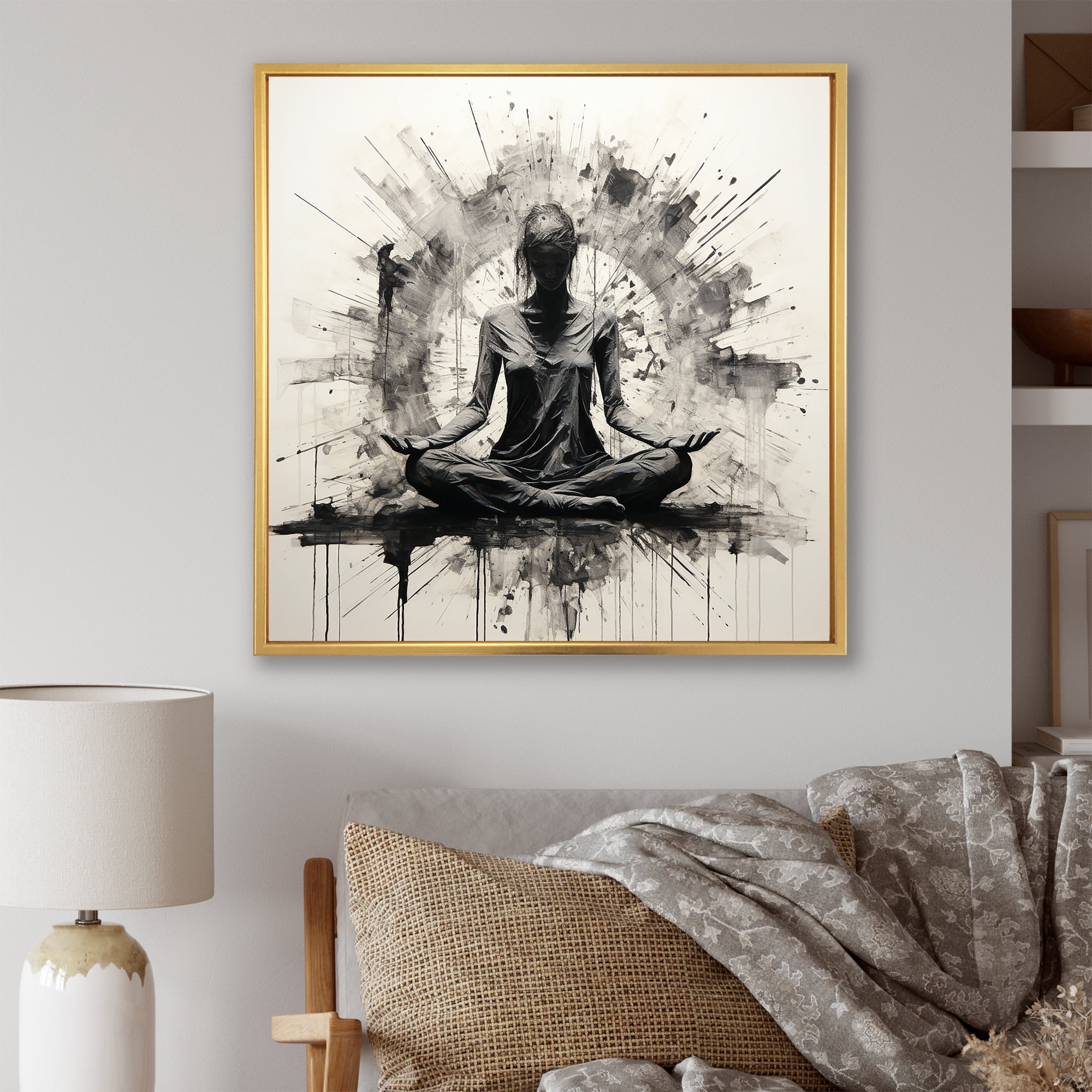 Designart "Minimalist Black And White Yoga Meditation Art IV" Yoga ...