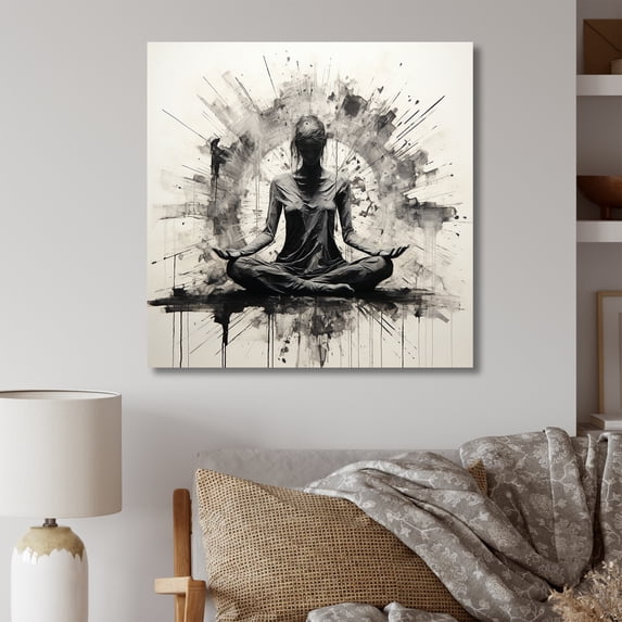 Designart "Minimalist Black And White Yoga Meditation Art IV" Yoga Wall Decor