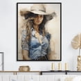 thumbnail image 1 of Designart "Minimalist Blue Cowgirl Artwork" Cowgirls Floater Framed Wall Art Prints, 1 of 5