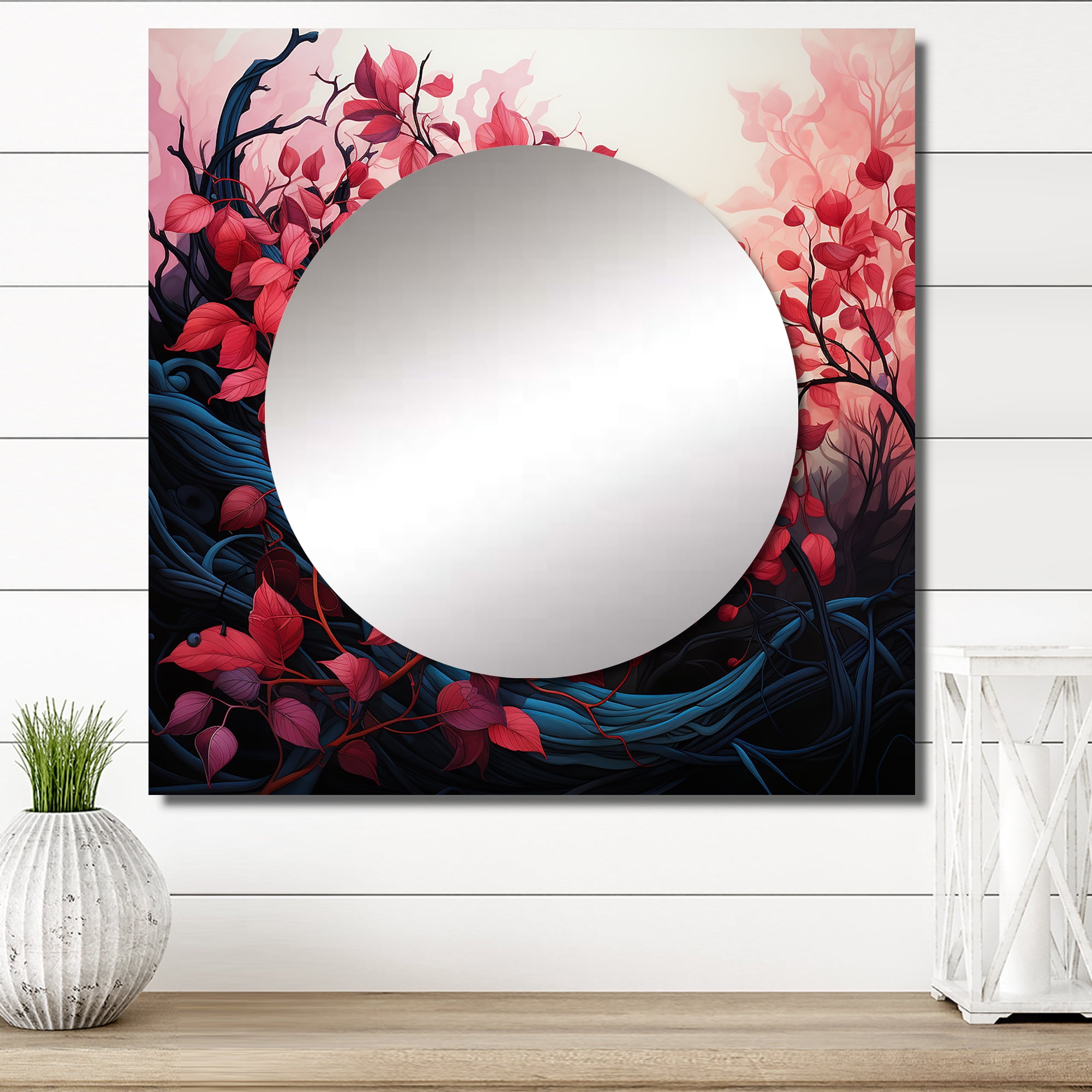 Designart "Minimalist Botanical Leaves In Red And Black" Leaves Square ...