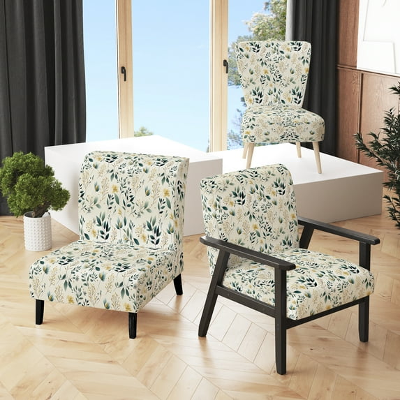 Designart "Minimalist Botanicals III" Upholstered Botanical Accent Chair and Bohemian & Eclectic Arm Chair - Multiple Color & Pattern