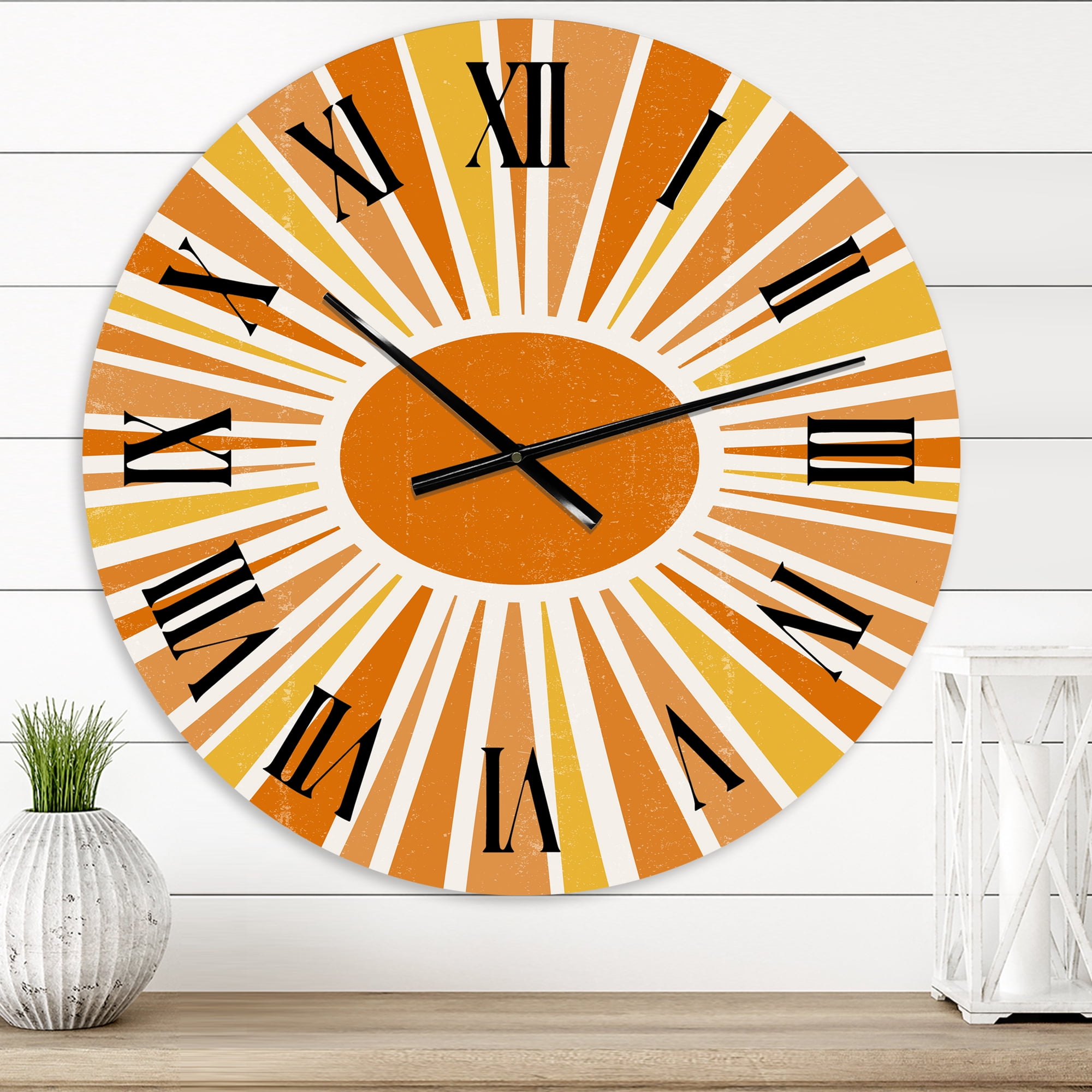 Designart 'Minimalist Bright Shining Orange Sun Rays I' Modern Wall Clock