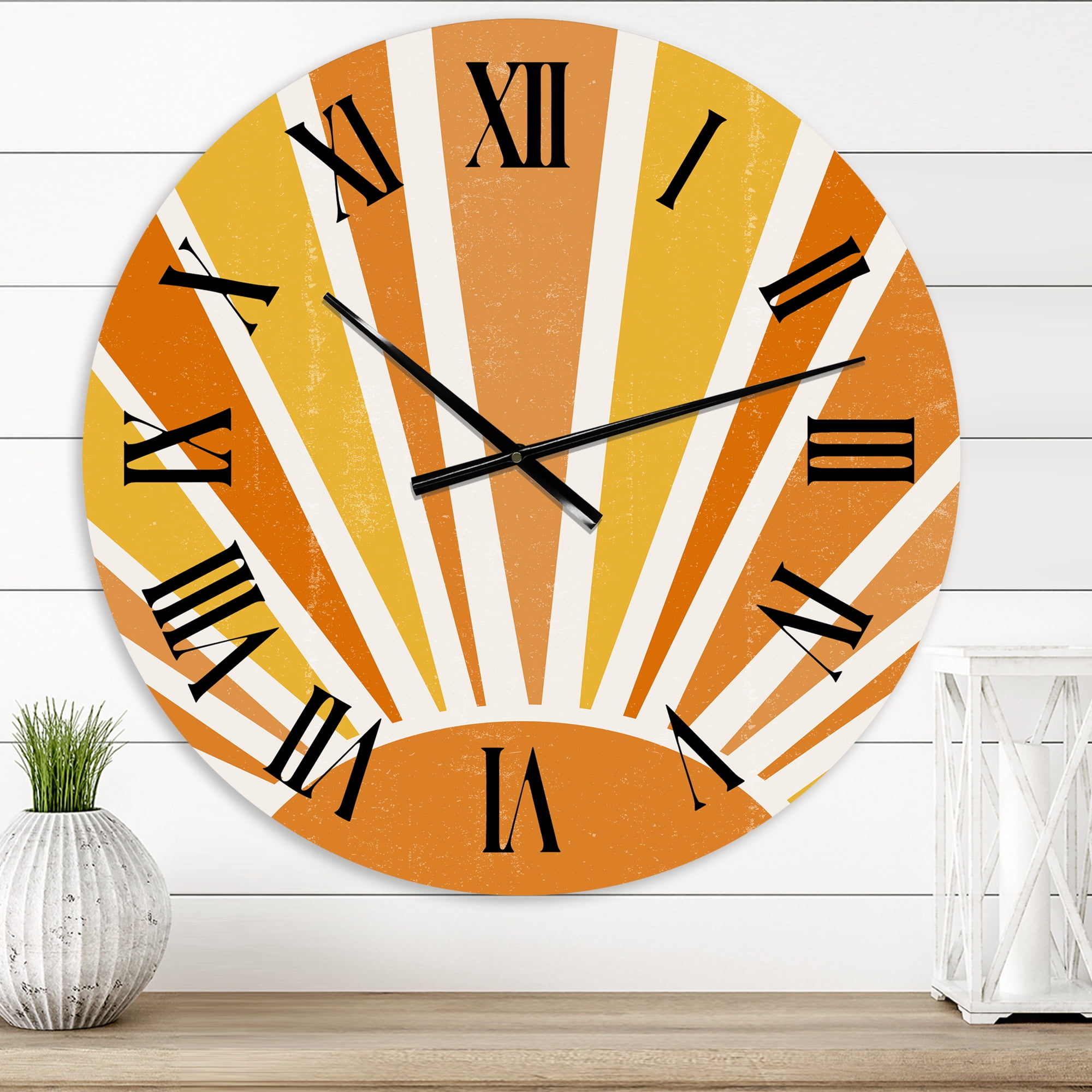 Designart 'Minimalist Bright Shining Orange Sun Rays Ii' Modern Wall Clock