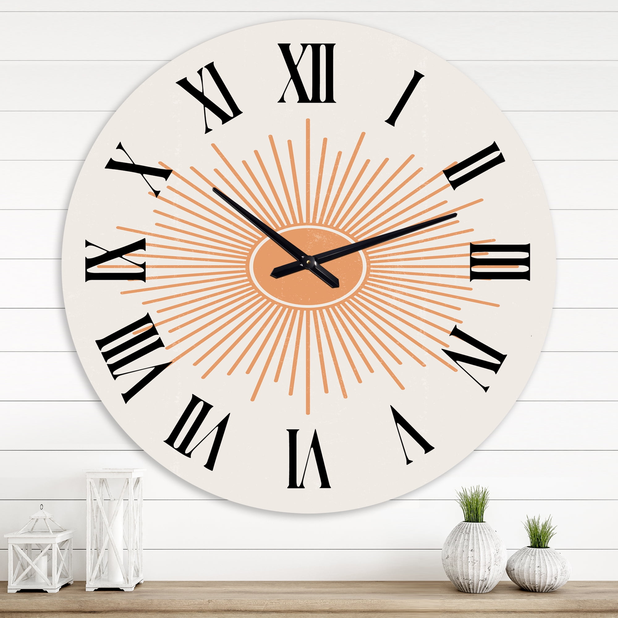 Designart 'Minimalist Bright Shining Orange Sun Rays Iii' Modern Wall Clock
