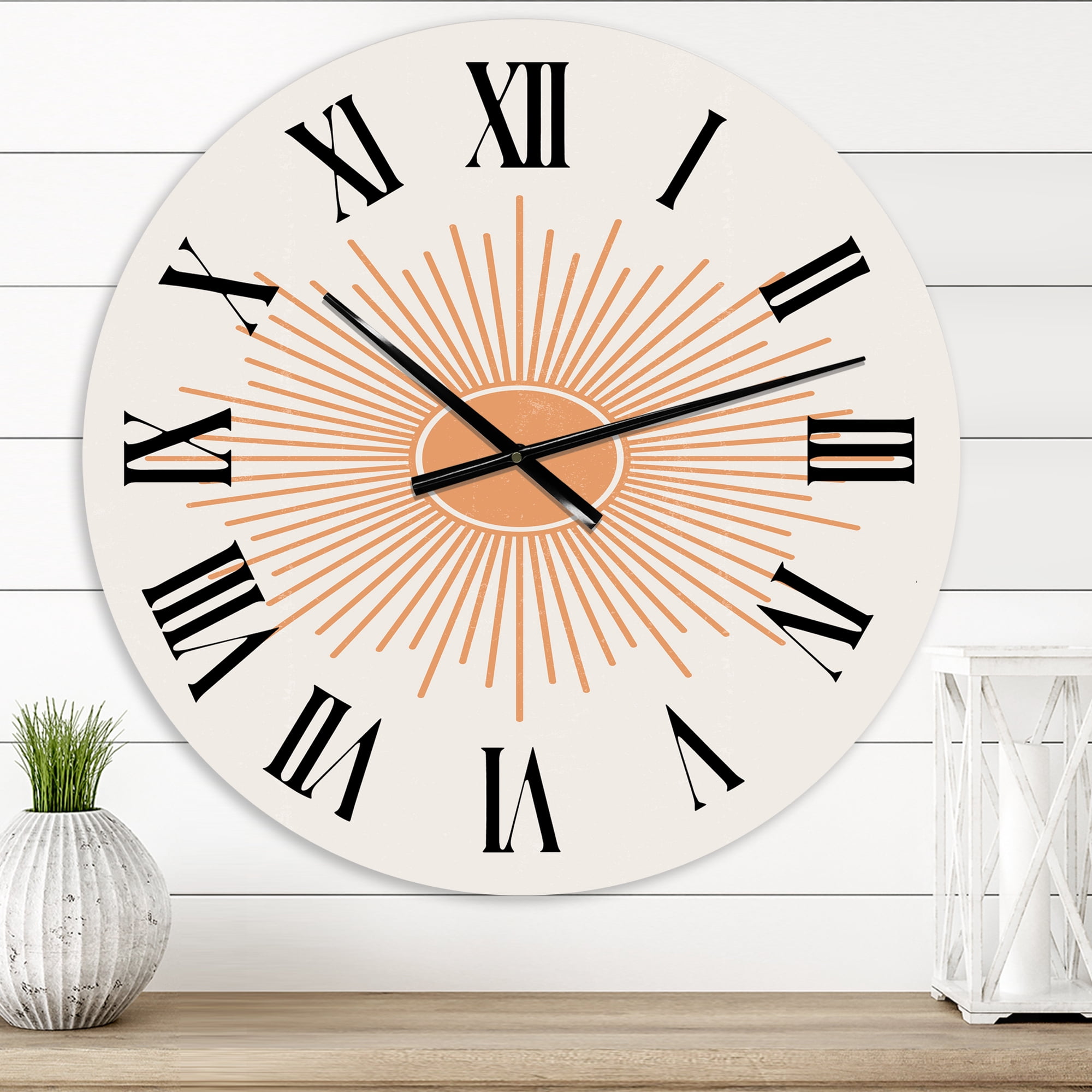 Designart 'Minimalist Bright Shining Orange Sun Rays Iii' Modern Wall Clock