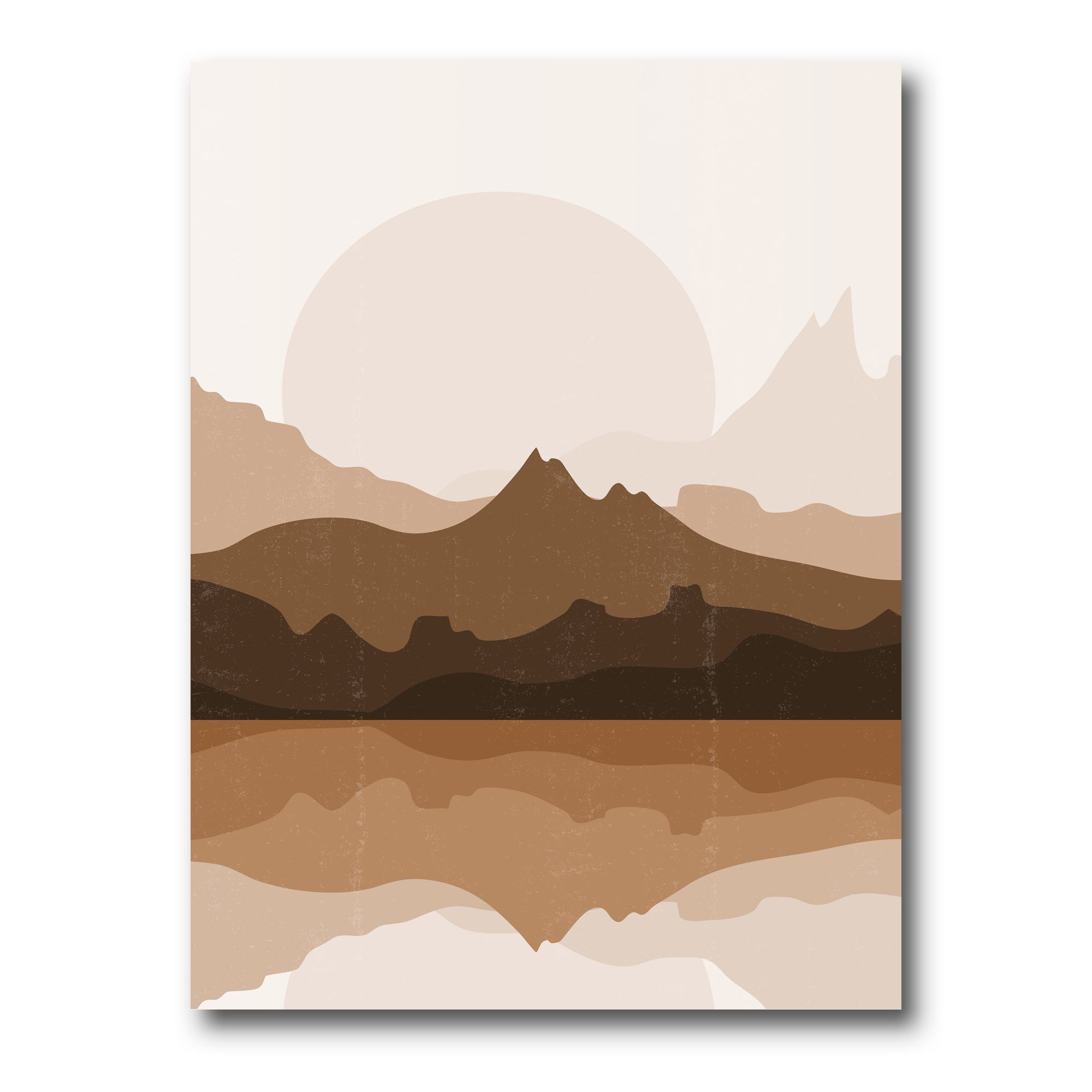 Minimalist Brown and Beige Landscape Canvas Wall Art with Metal Frame