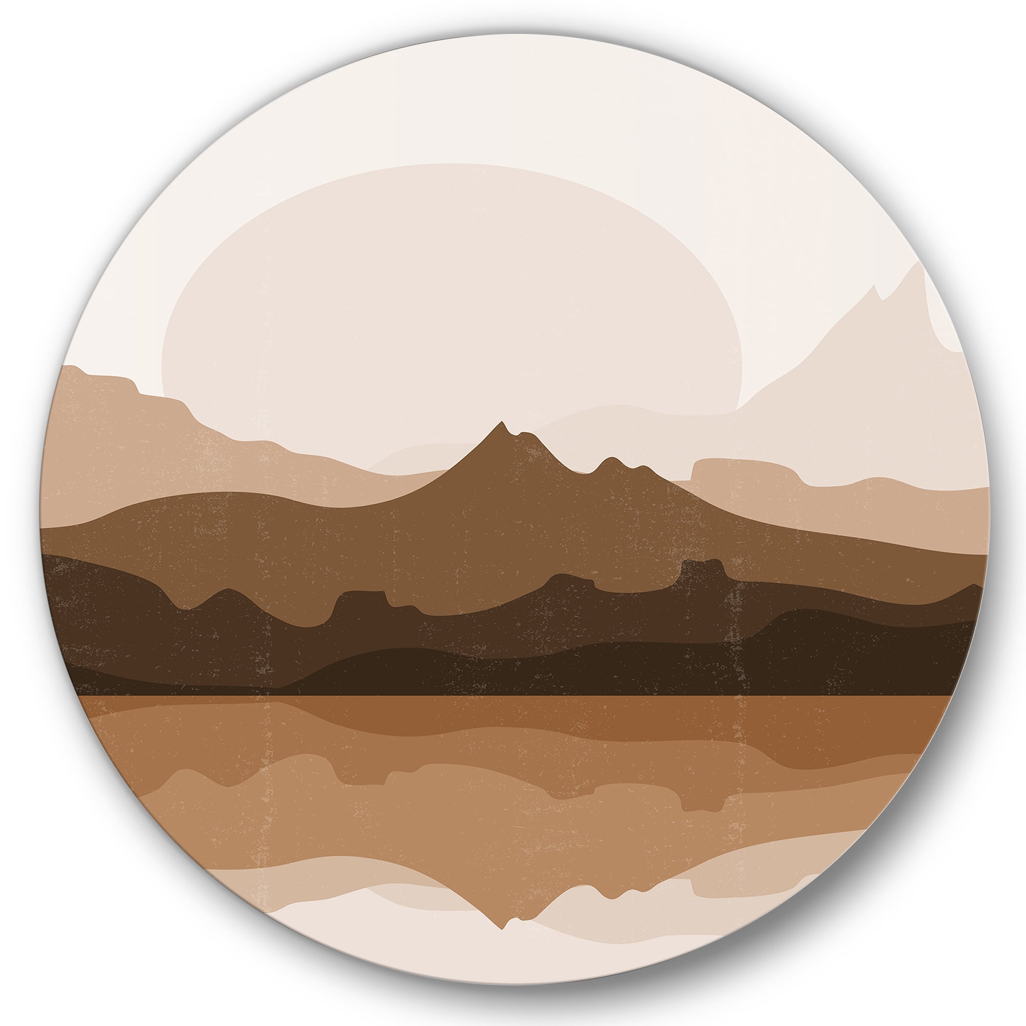 Designart 'Minimalist Brown Terracotta Landscape' Modern Circle Metal Wall Art 11x11 - Disc of 11