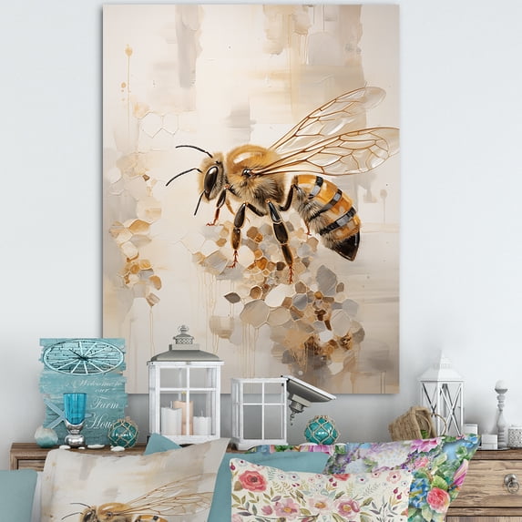 Designart "Minimalist Buzzing Bee Art" Animals Bee Canvas Art Print