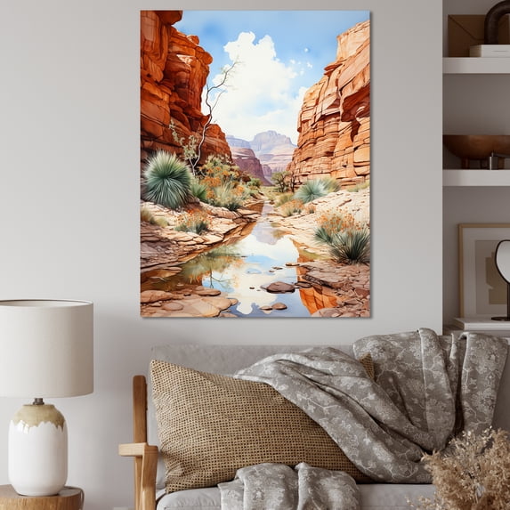 Designart "Minimalist Charm Of A Stream In The Canyon I" Canyon Canvas Prints