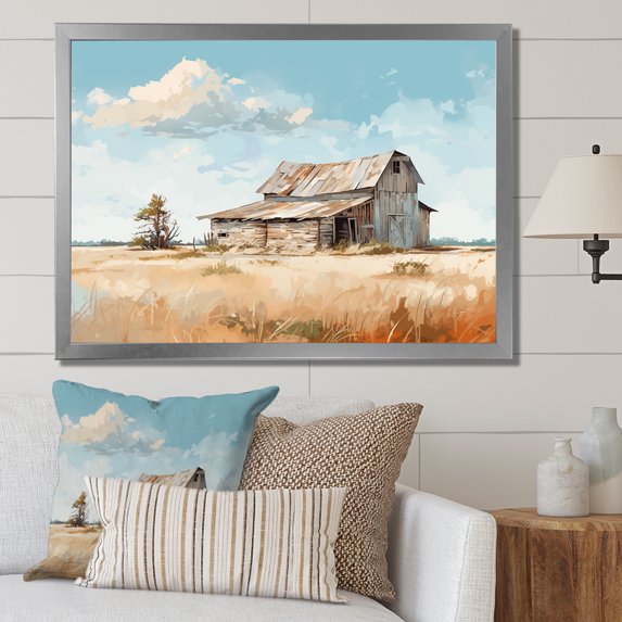 Designart "Minimalist Charm Of The Barn" Barn Picture Framed Wall Art Living Room