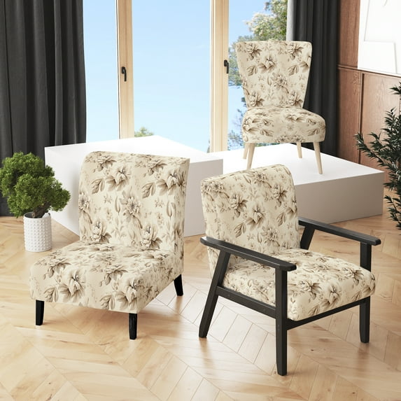 Designart "Minimalist Chic in Victorian Style I" White Floral Upholstered Accent Chair - Cottage Arm Chair For Bedroom