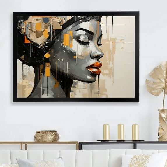 Designart "Minimalist Collage Featuring An African Woman" African American Art Picture Framed Canvas Wall Art